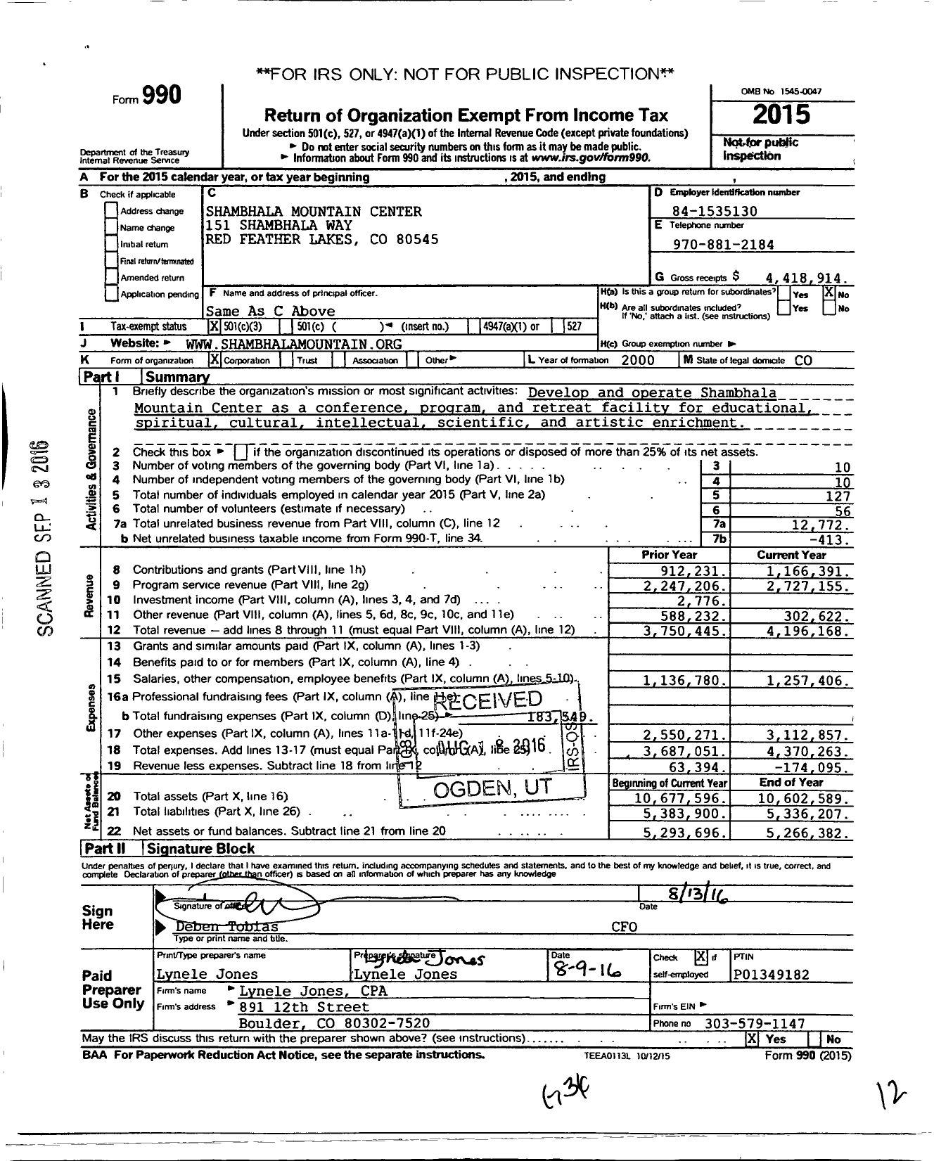 Image of first page of 2015 Form 990 for Drala Mountain Center