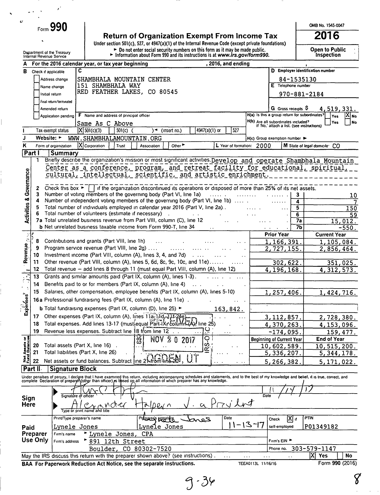 Image of first page of 2016 Form 990 for Drala Mountain Center