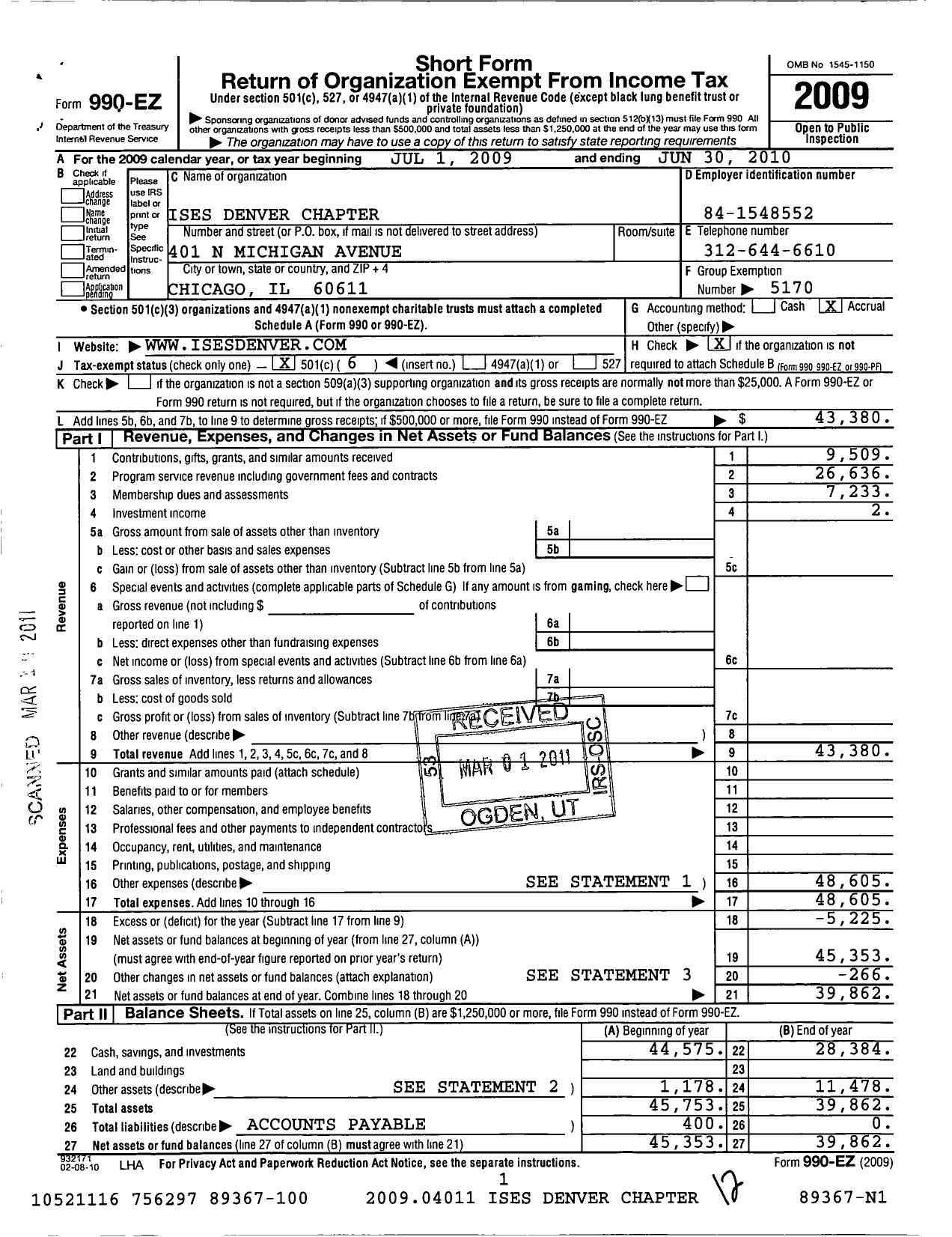 Image of first page of 2009 Form 990EO for International Live Events Association / Denver Chapter