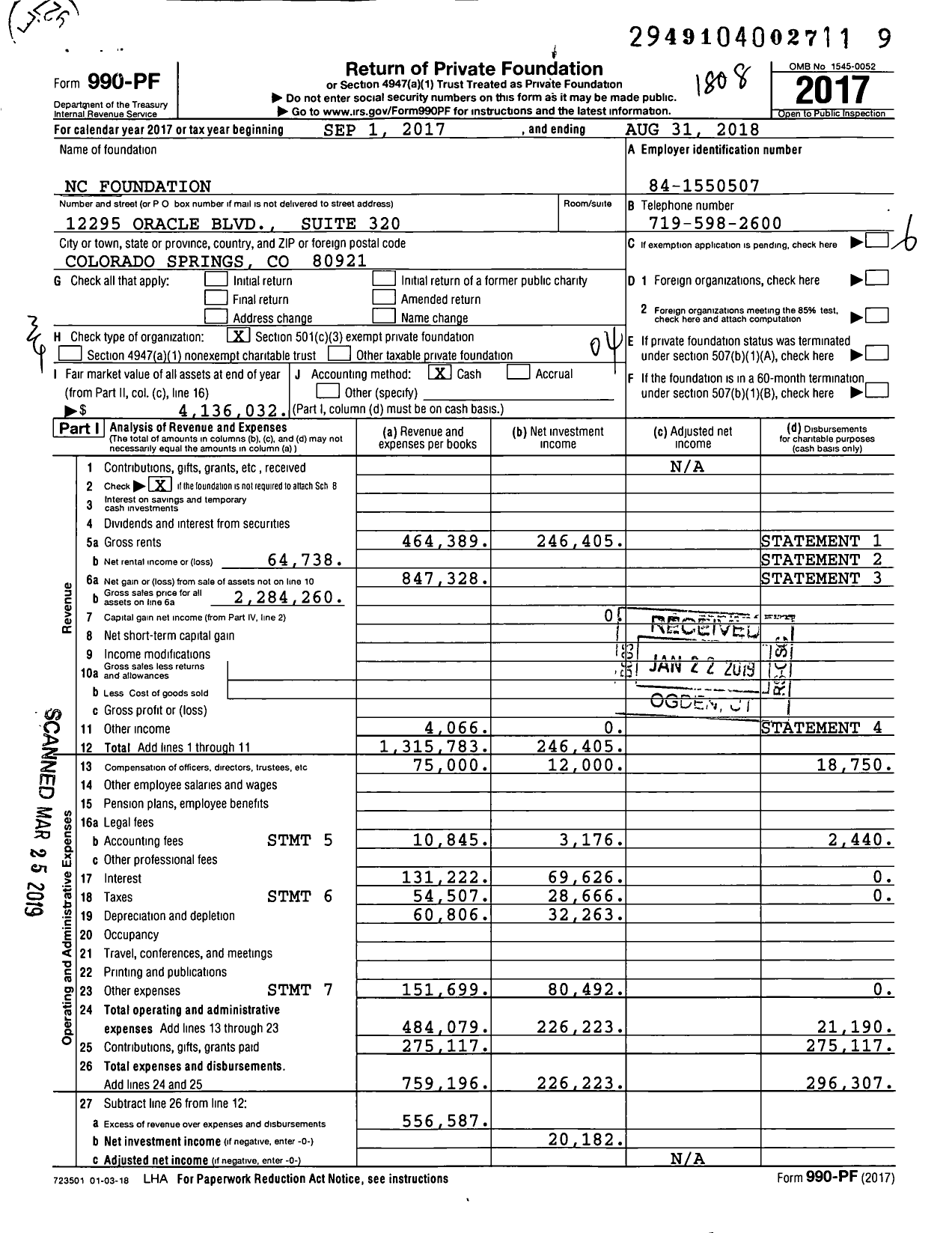 Image of first page of 2017 Form 990PF for NC Foundation