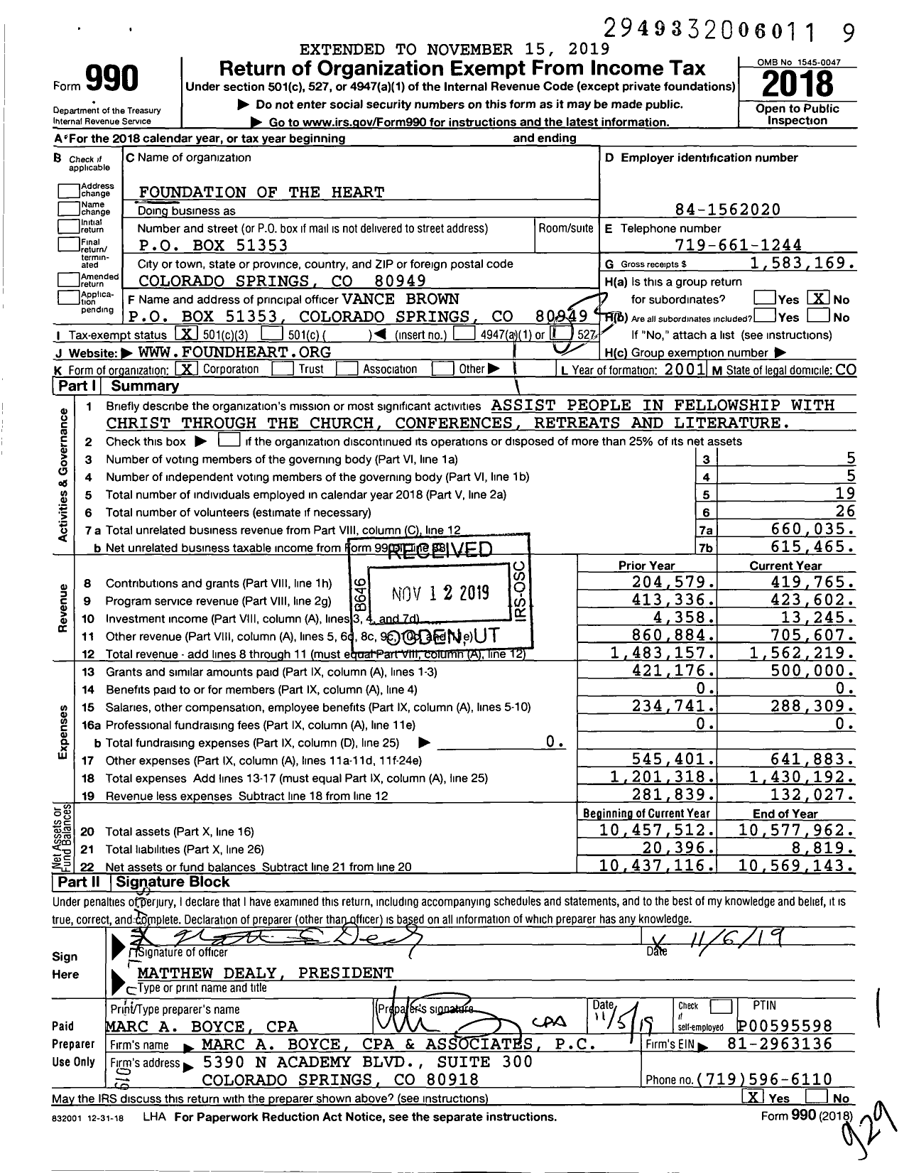 Image of first page of 2018 Form 990 for Foundation of the Heart