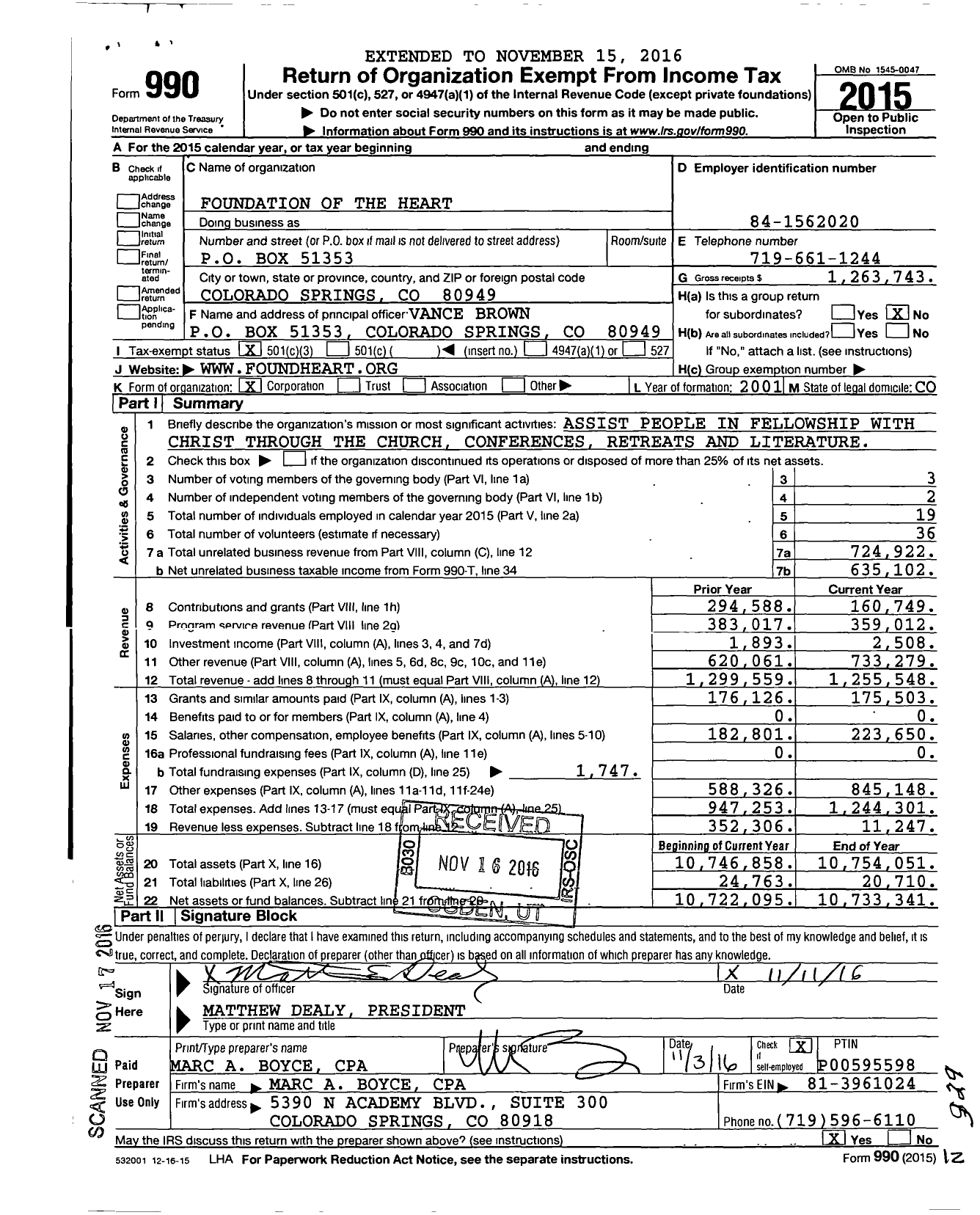 Image of first page of 2015 Form 990 for Foundation of the Heart