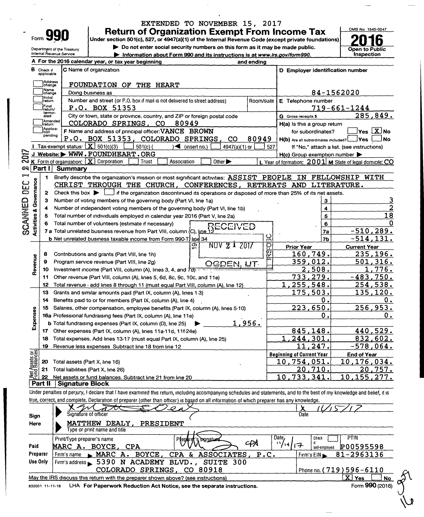 Image of first page of 2016 Form 990 for Foundation of the Heart