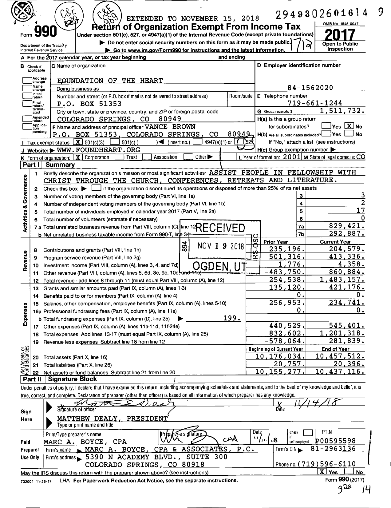 Image of first page of 2017 Form 990 for Foundation of the Heart