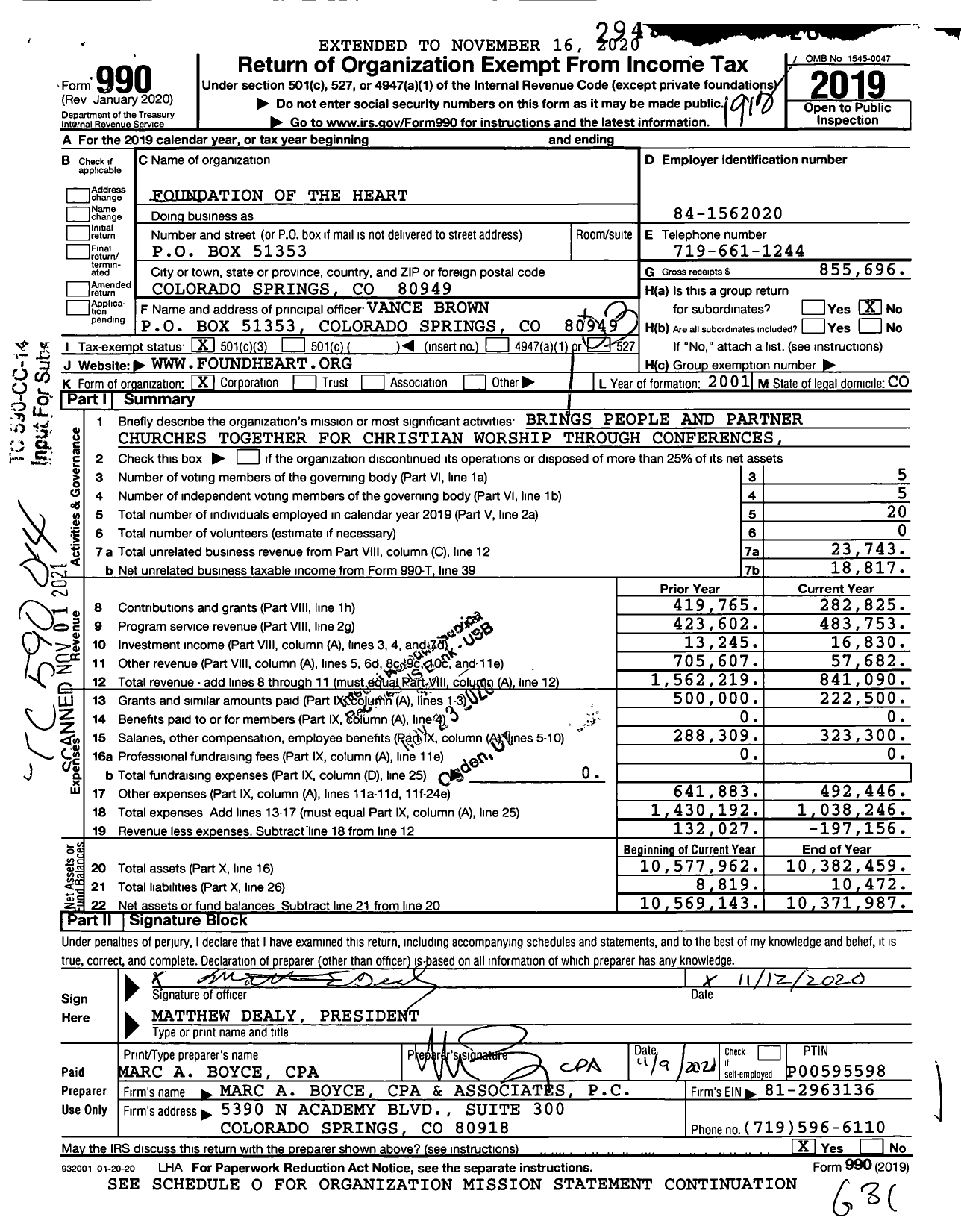 Image of first page of 2019 Form 990 for Foundation of the Heart