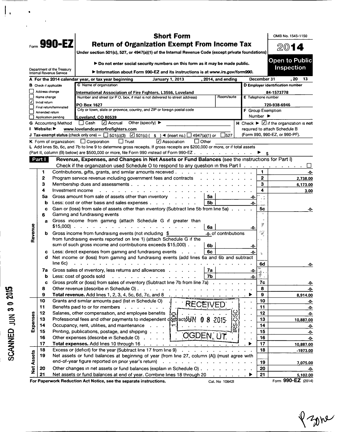 Image of first page of 2013 Form 990EO for International Association of Fire Fighters