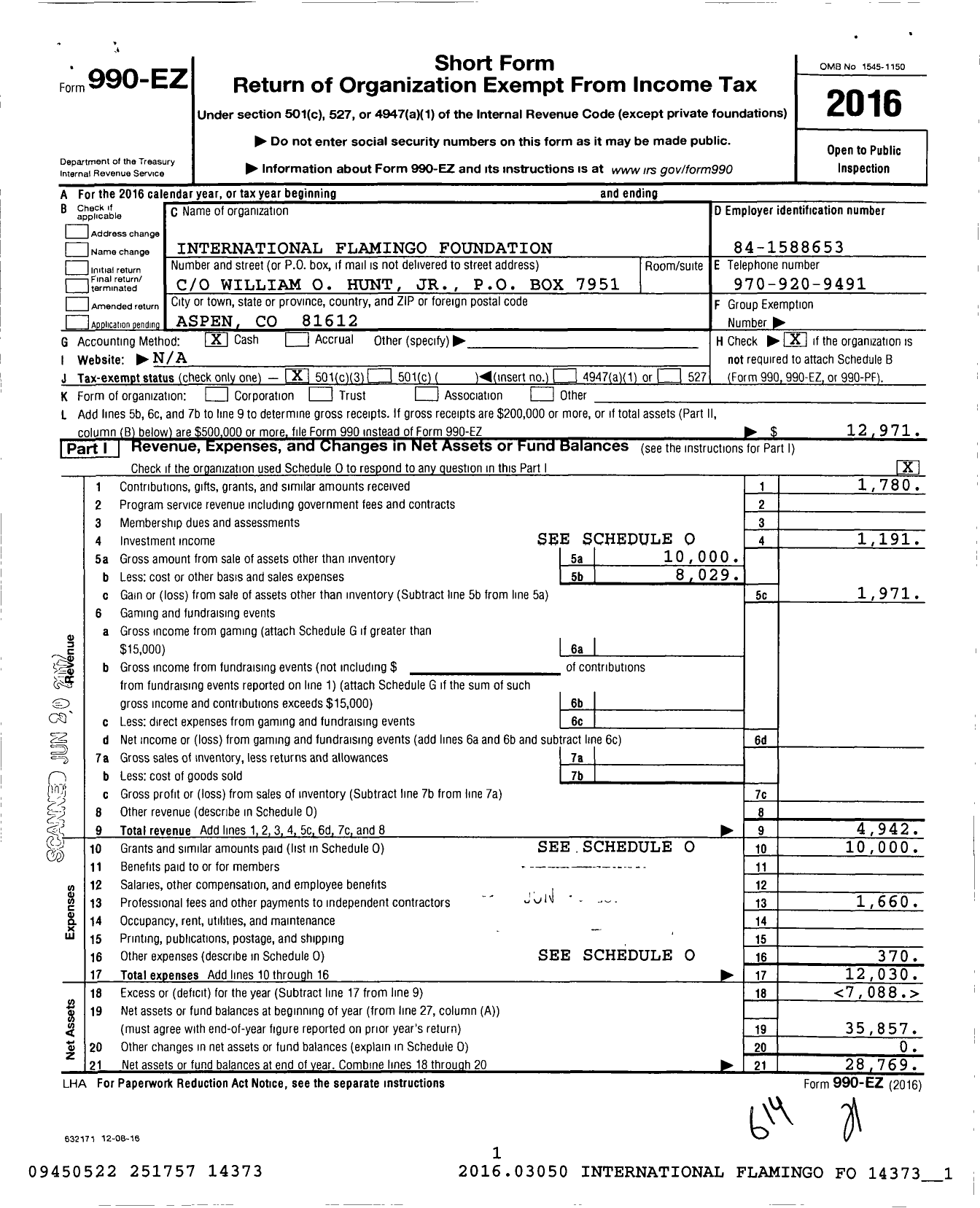 Image of first page of 2016 Form 990EZ for International Flamingo Foundation