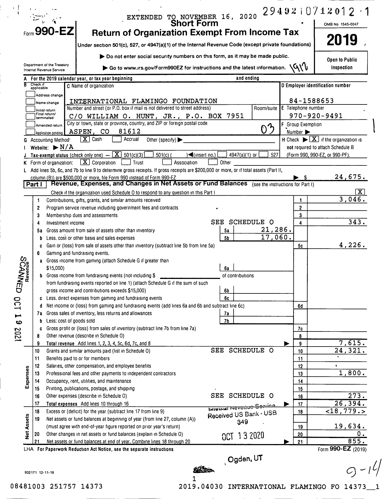 Image of first page of 2019 Form 990EZ for International Flamingo Foundation