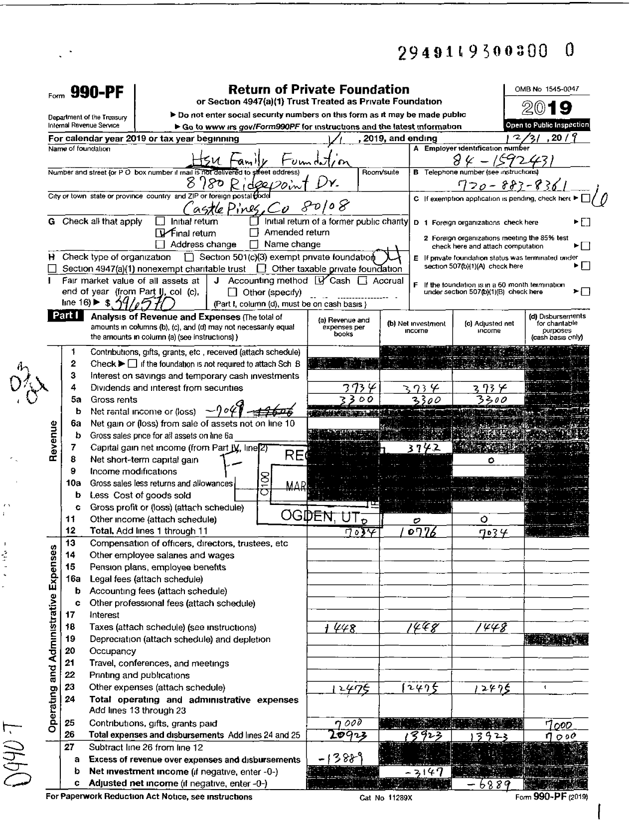 Image of first page of 2019 Form 990PR for Hsu Family Foundation