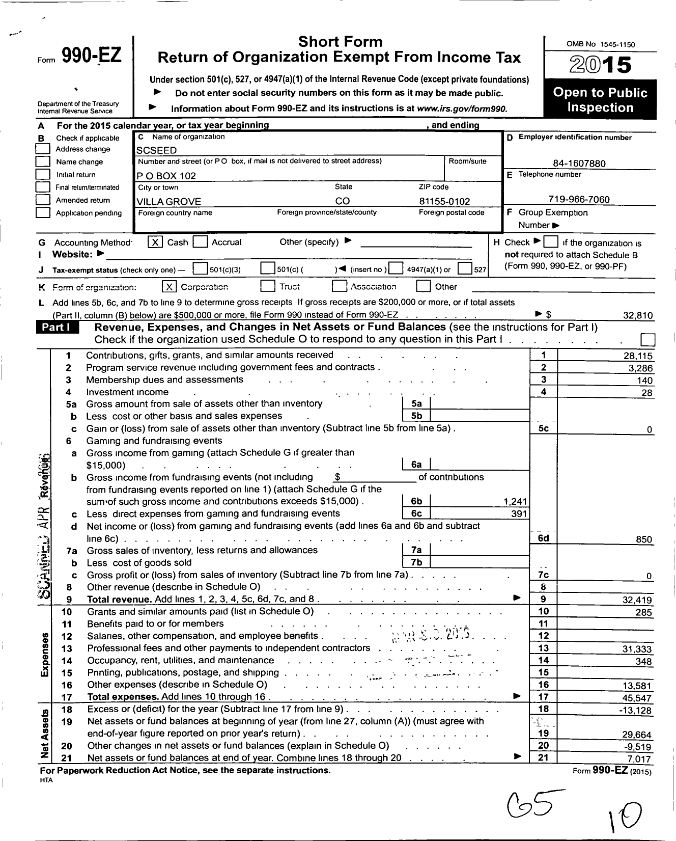 Image of first page of 2015 Form 990EO for ScSEED