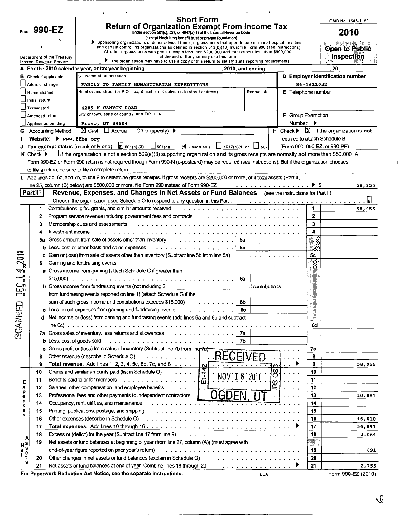 Image of first page of 2010 Form 990EZ for Family To Family Humanitarian