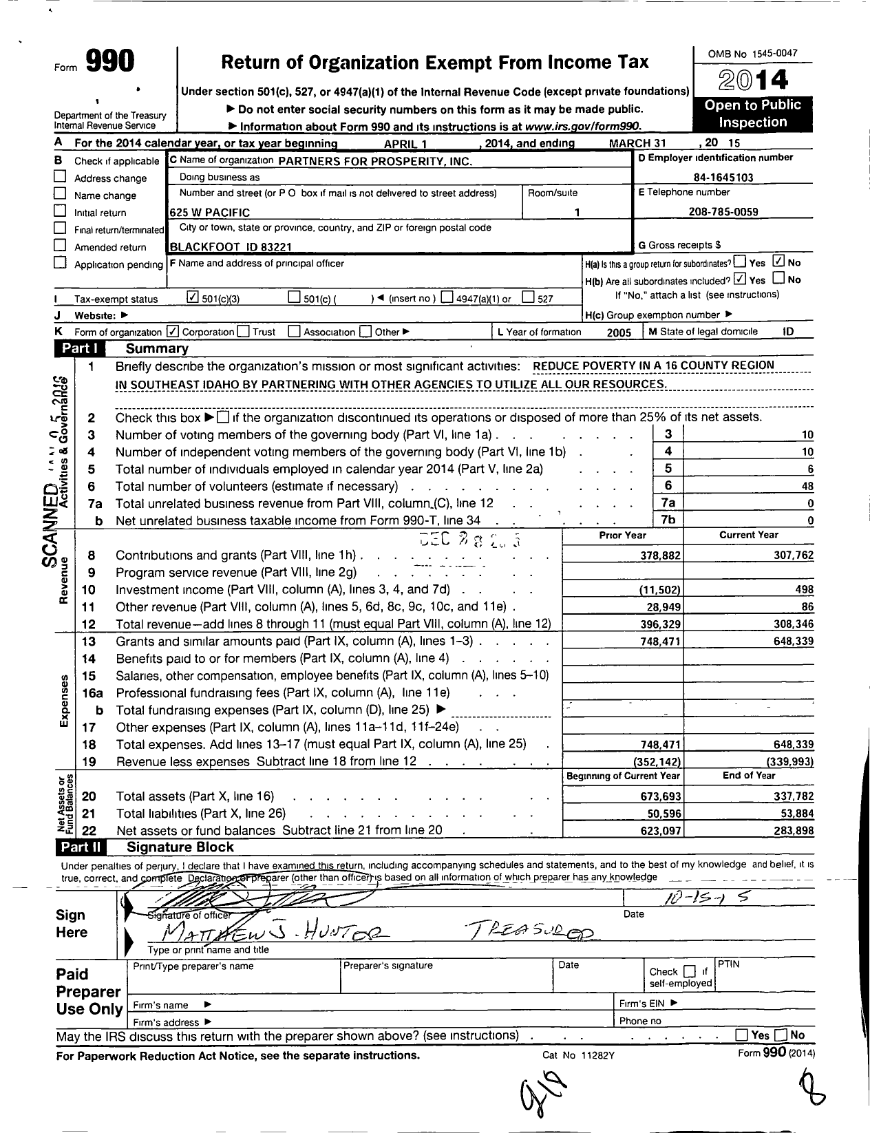 Image of first page of 2014 Form 990 for Partners for Prosperity (P4P)