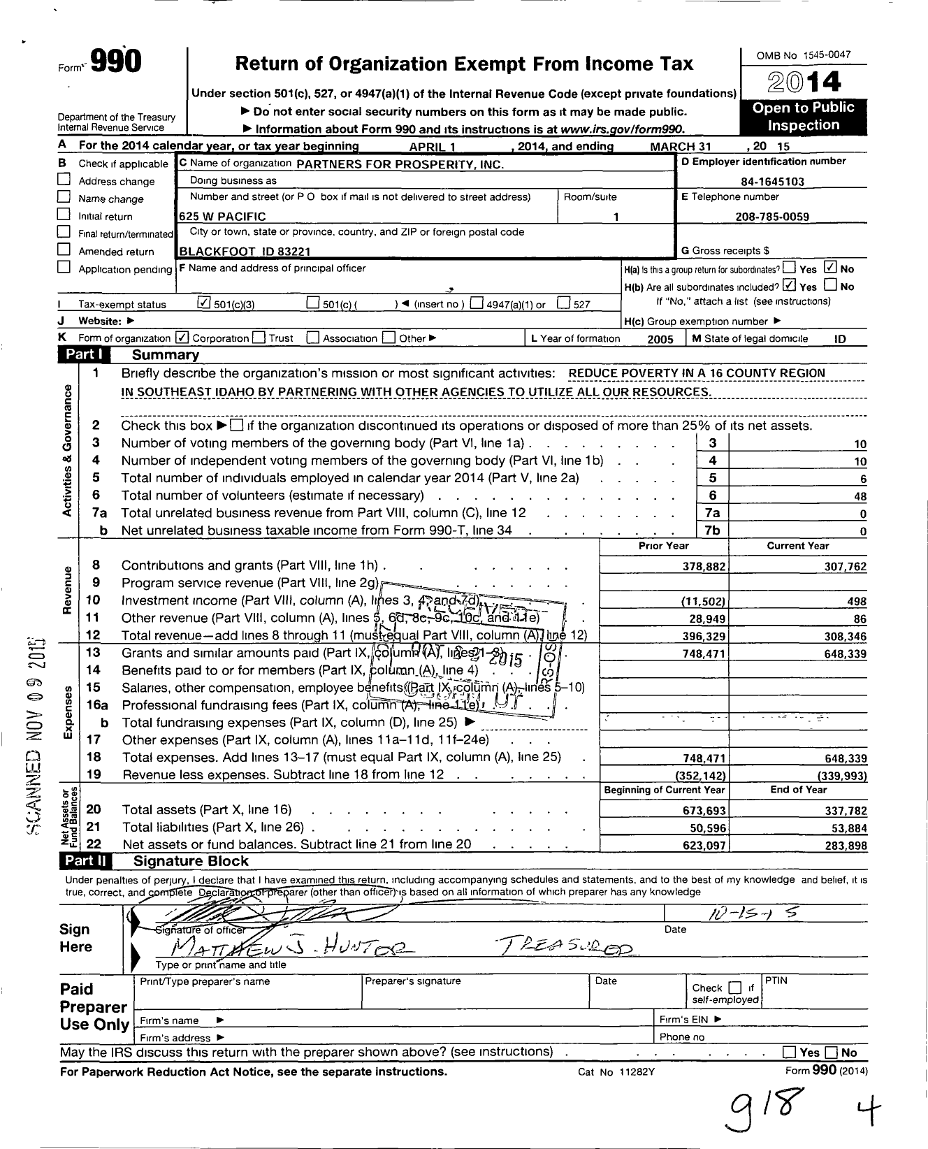 Image of first page of 2014 Form 990 for Partners for Prosperity (P4P)