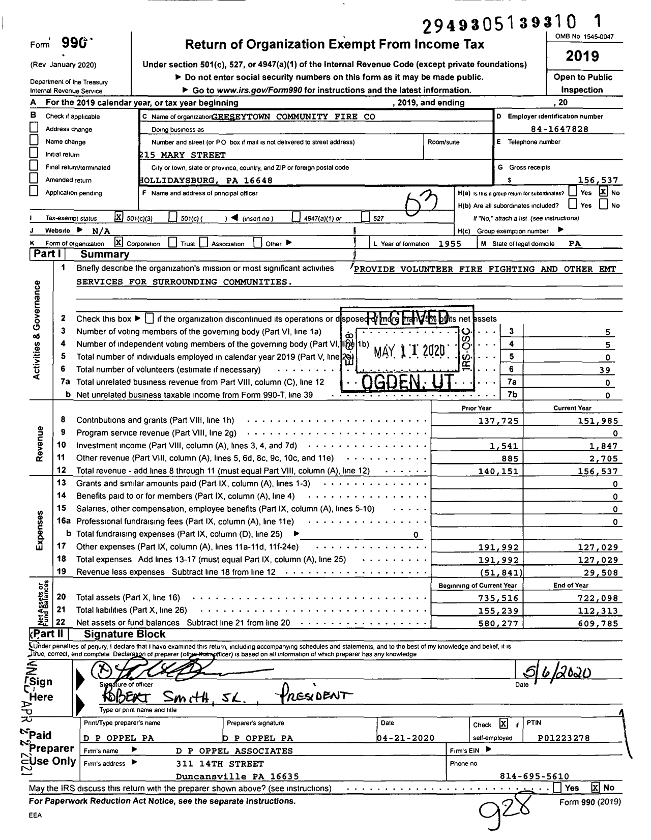 Image of first page of 2019 Form 990 for Geeseytown Community Fire