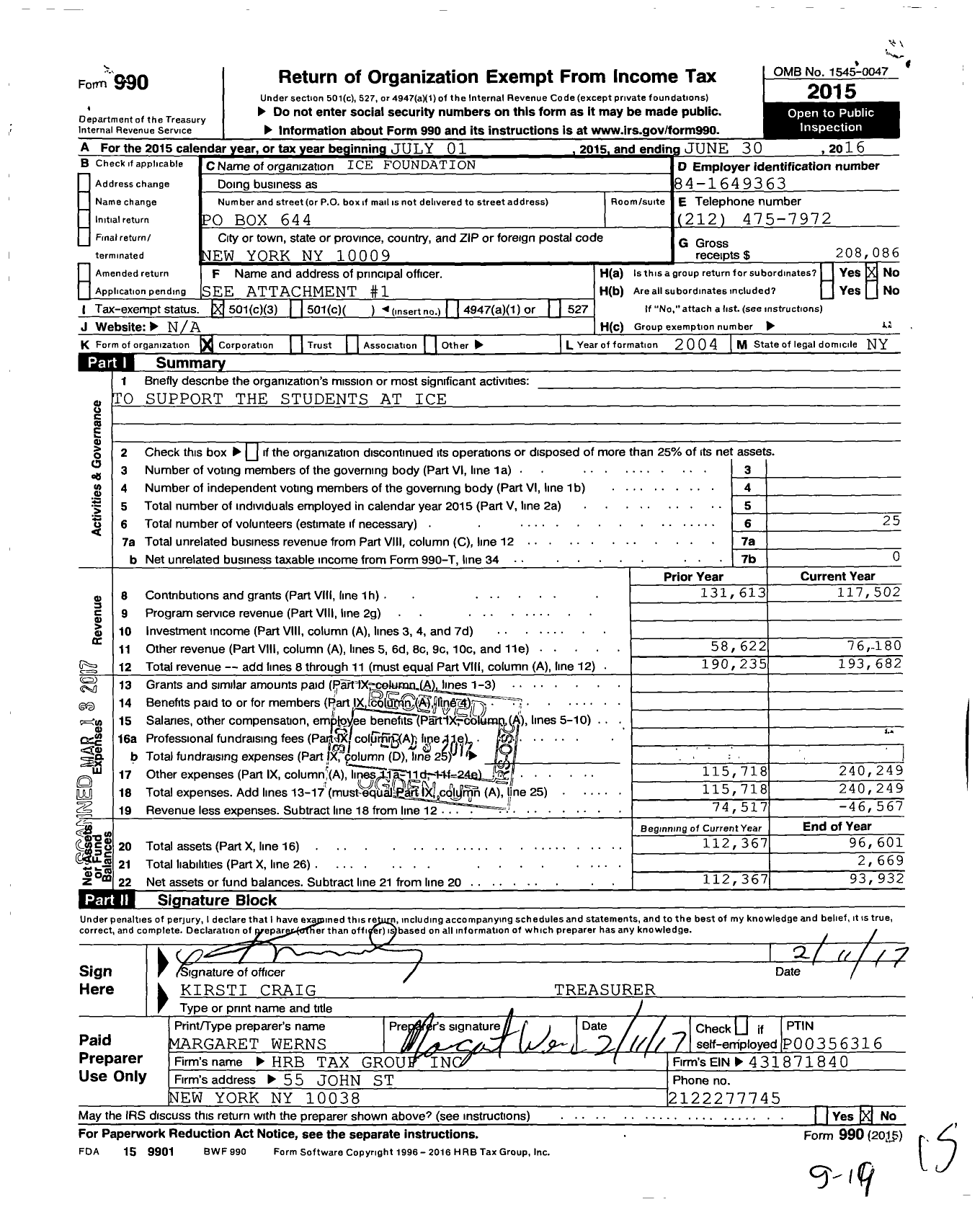 Image of first page of 2015 Form 990 for Ice Foundation