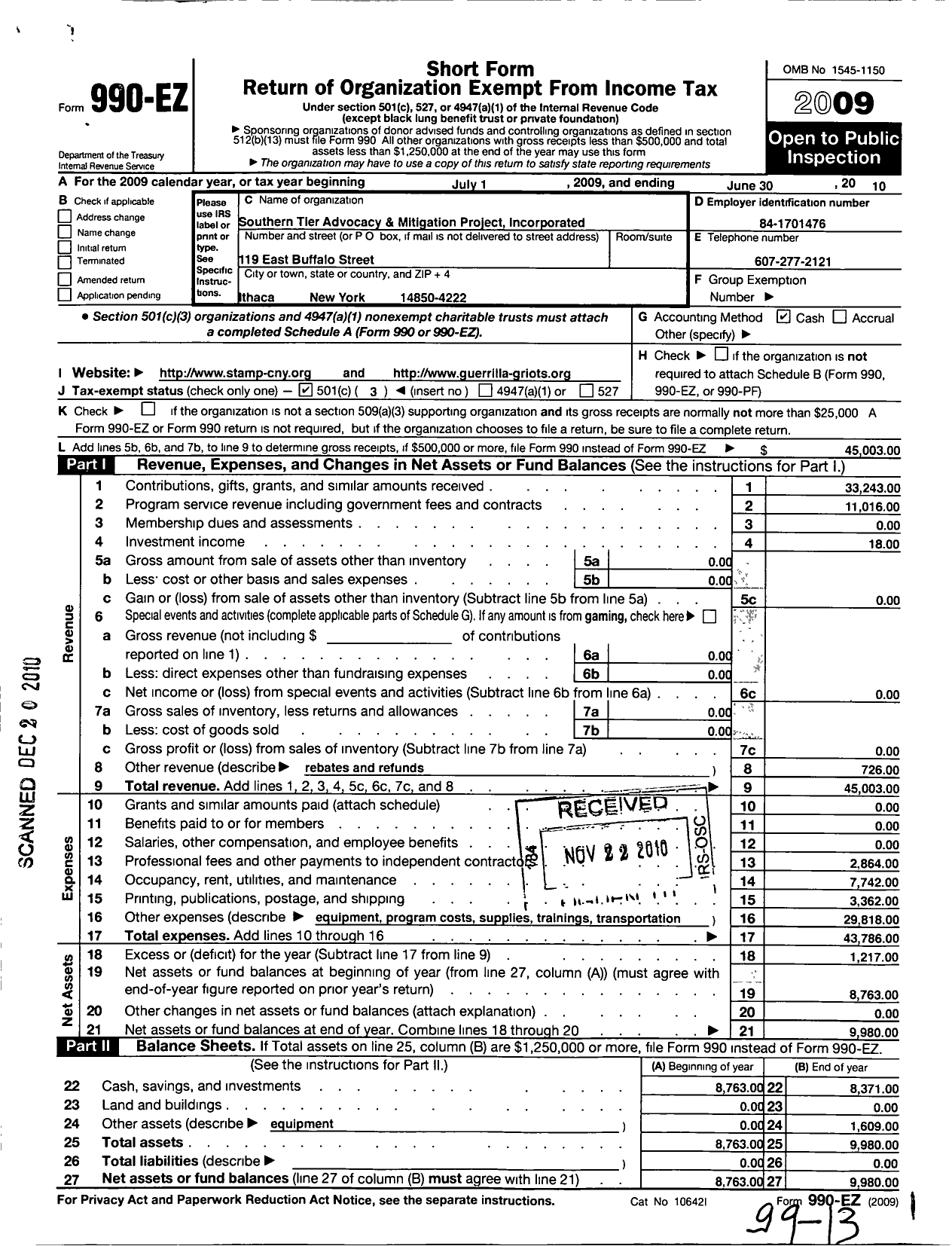 Image of first page of 2009 Form 990EZ for OJISDA Sustainable Indigenous Futures (OSIF)