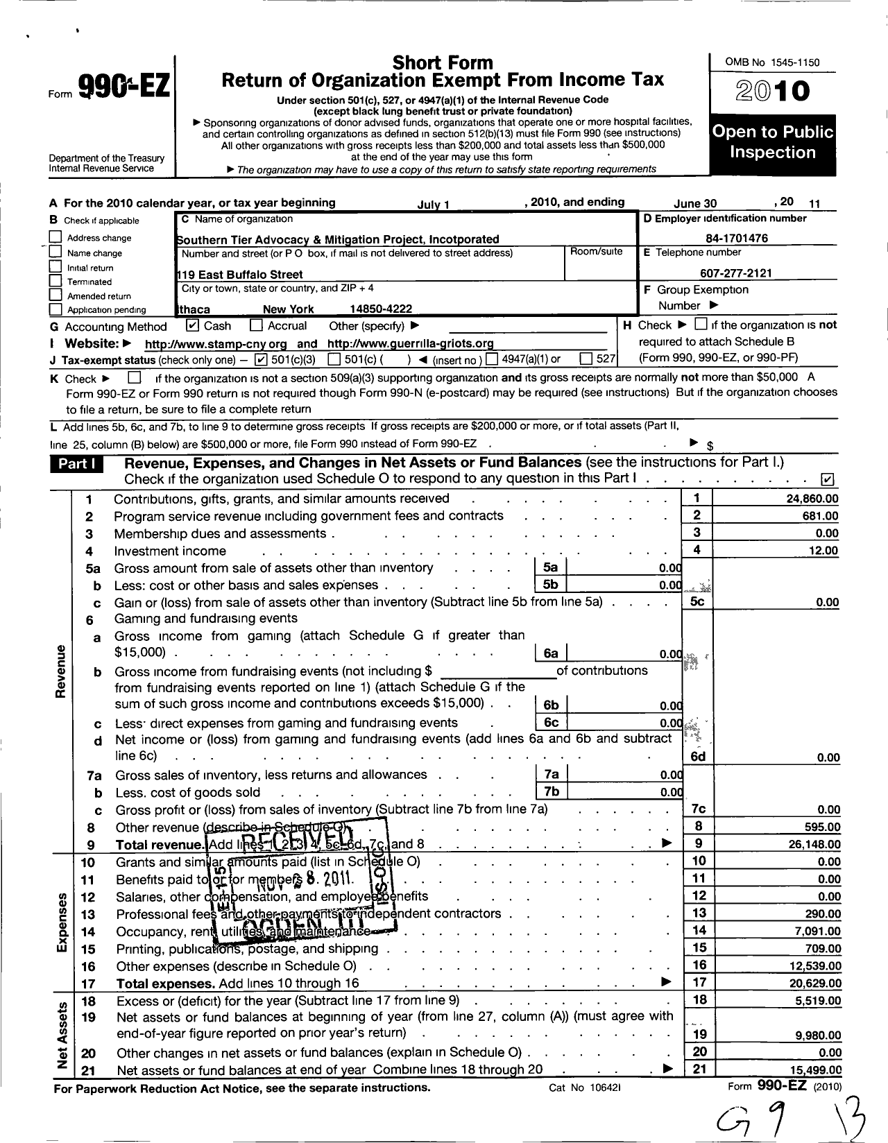 Image of first page of 2010 Form 990EZ for OJISDA Sustainable Indigenous Futures (OSIF)