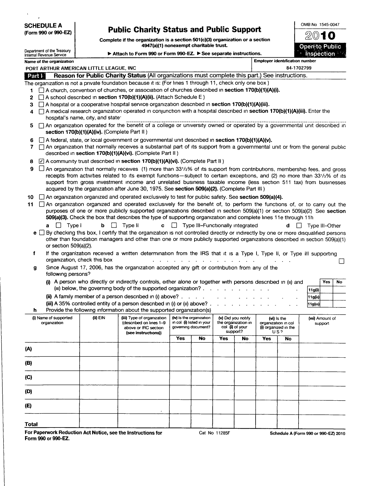 Image of first page of 2011 Form 990R for Little League Baseball