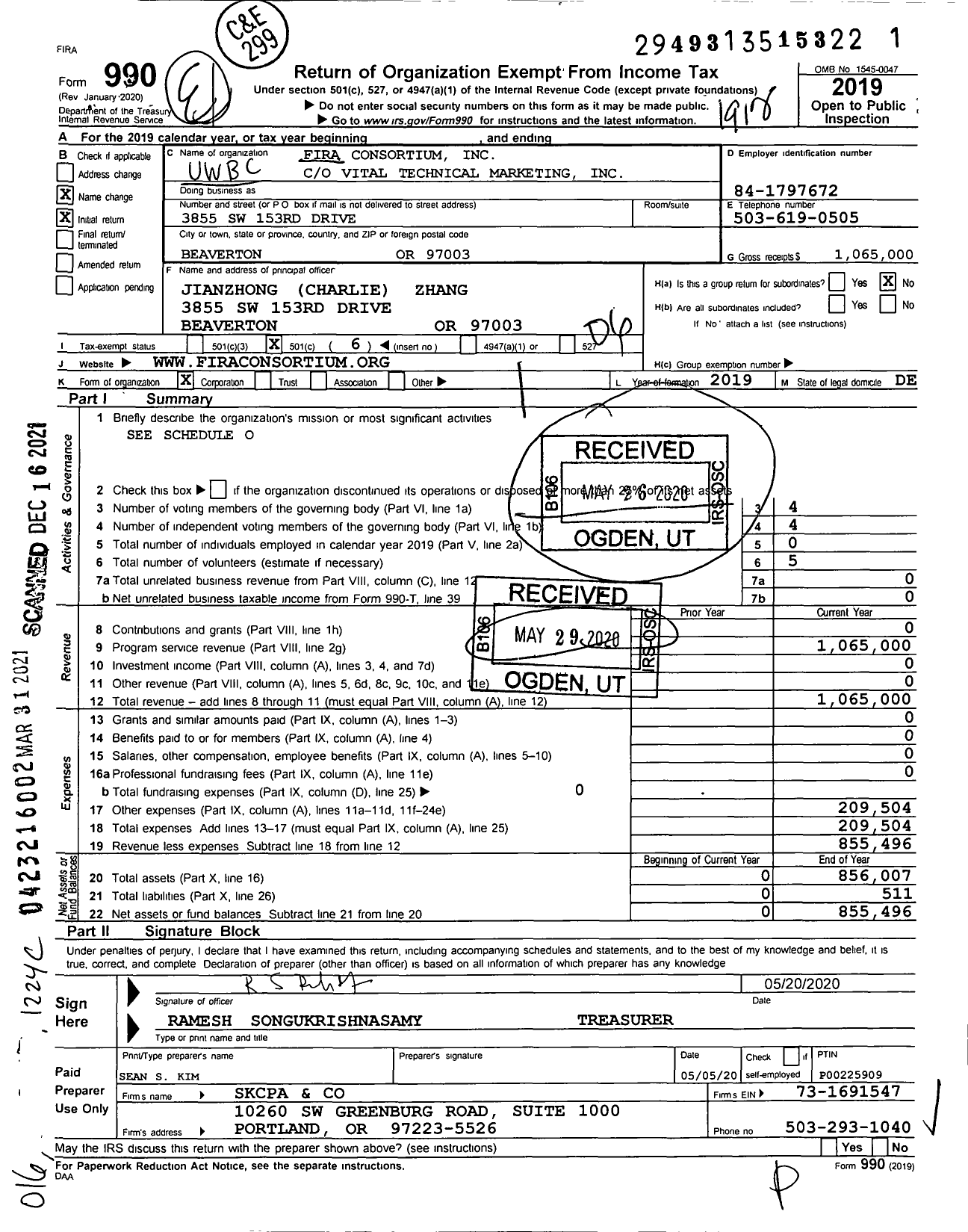 Image of first page of 2019 Form 990O for Fira Consortium