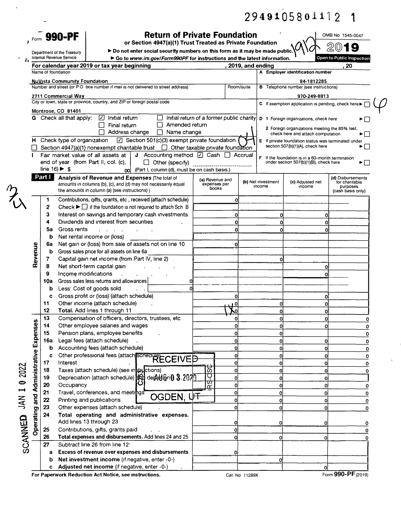 Image of first page of 2019 Form 990PF for Nuvista Community Foundation