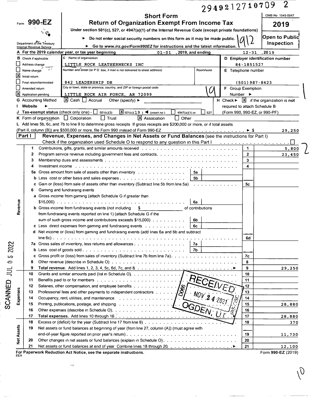 Image of first page of 2020 Form 990EO for Little Rock Leathernecks