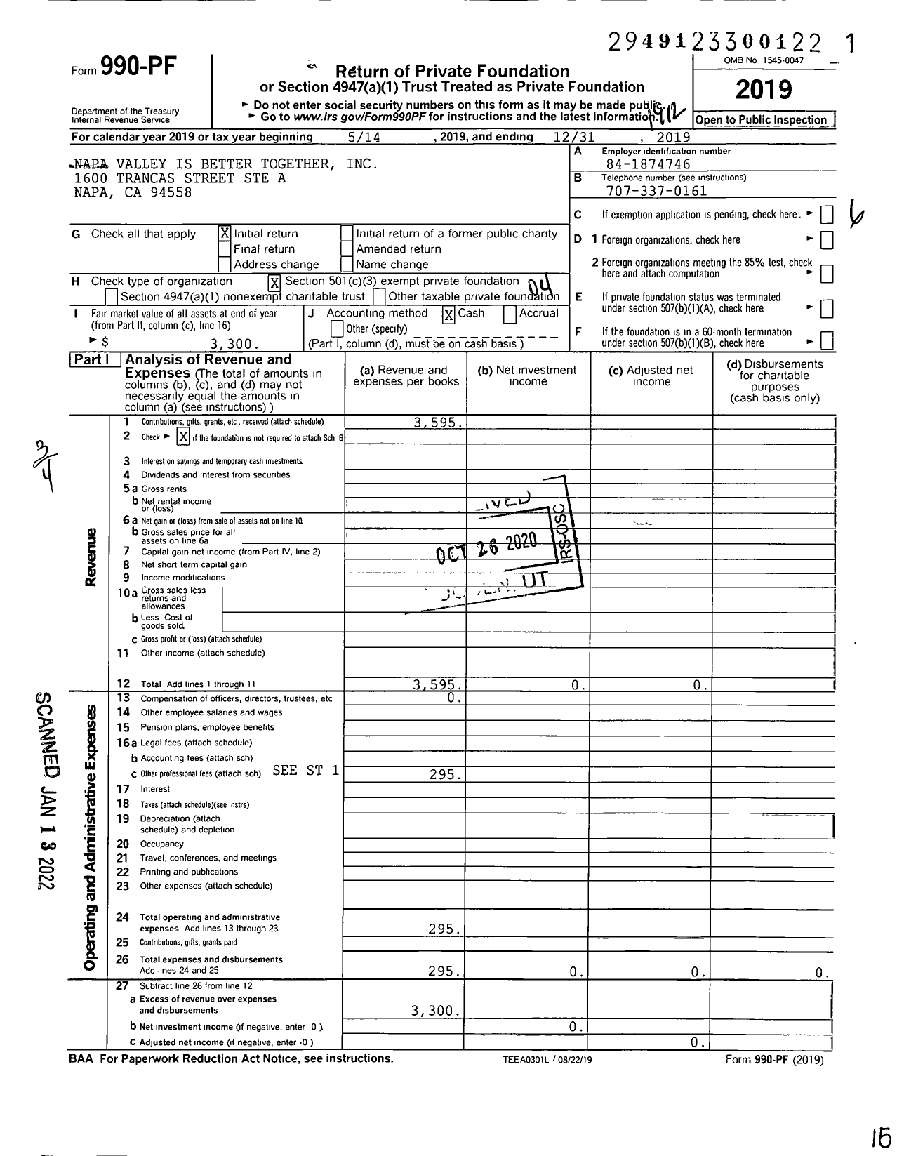 Image of first page of 2019 Form 990PF for Napa Valley is Better Together