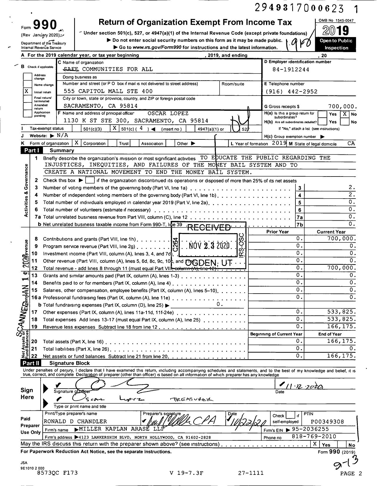 Image of first page of 2019 Form 990O for Safe Communities for All