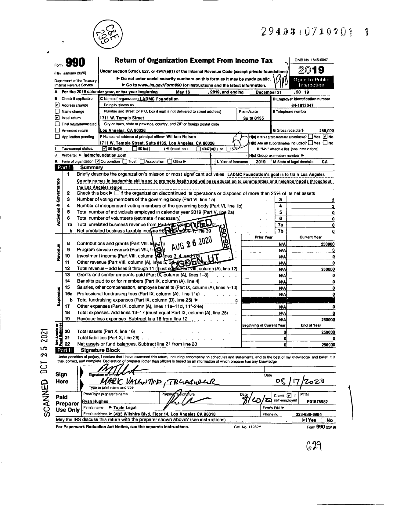 Image of first page of 2019 Form 990 for Ladmc Foundation