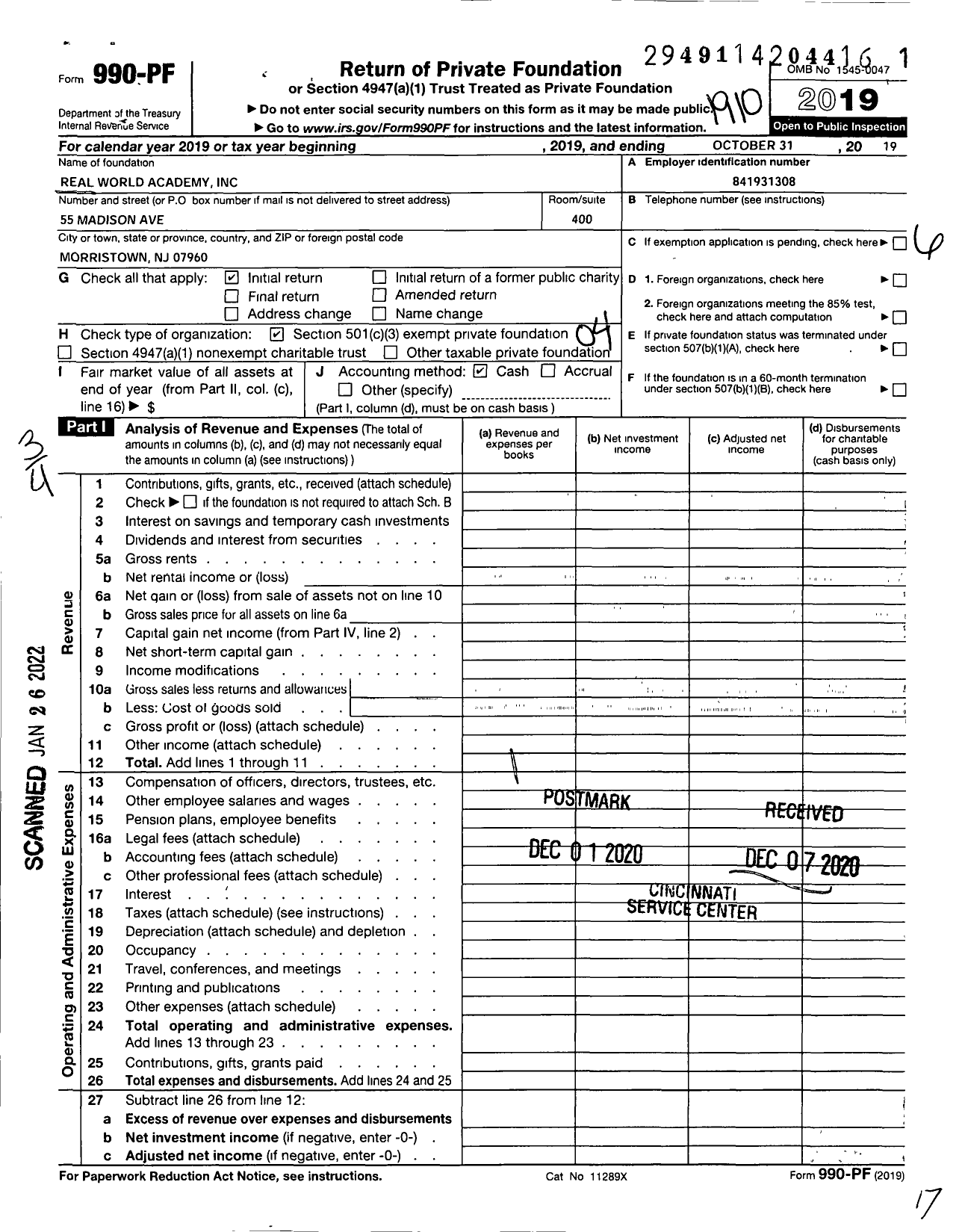 Image of first page of 2018 Form 990PF for Real World Academy