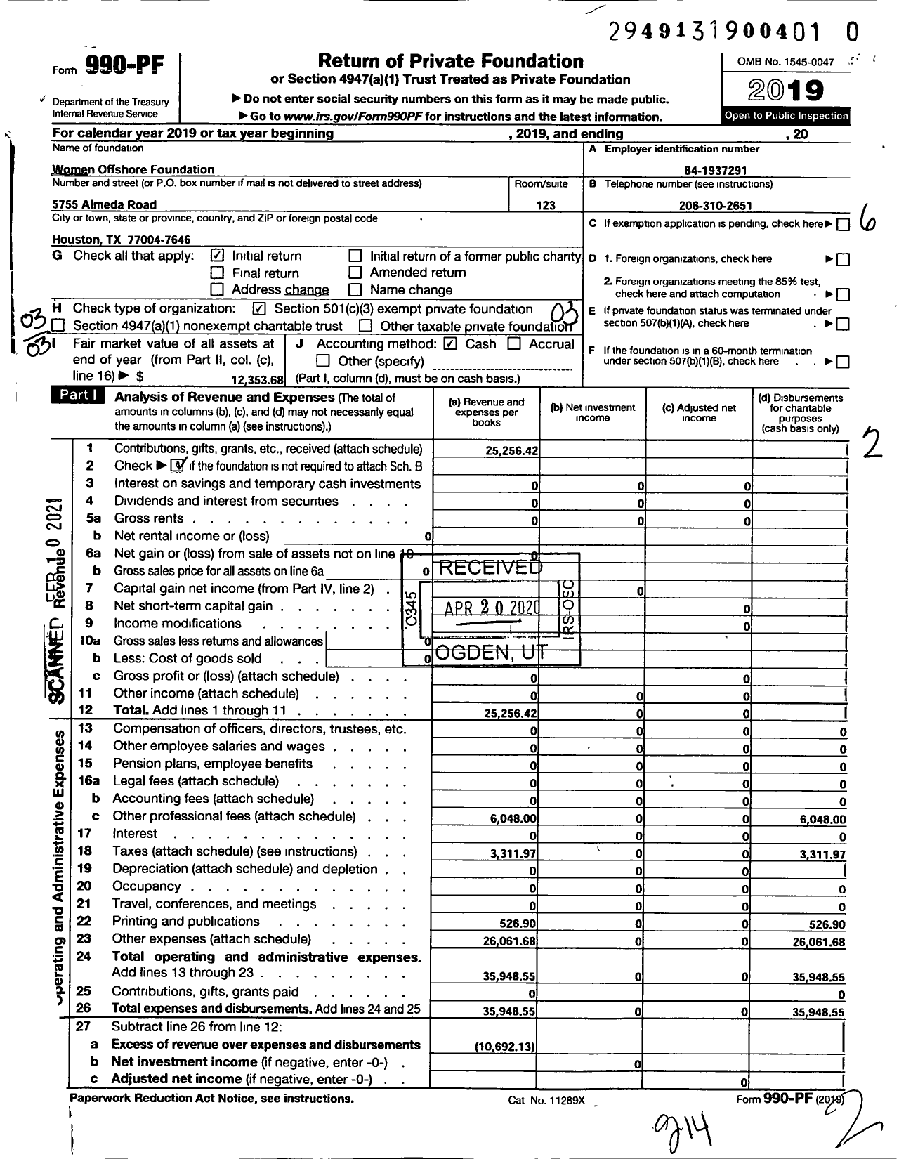 Image of first page of 2019 Form 990PF for Women Offshore Foundation