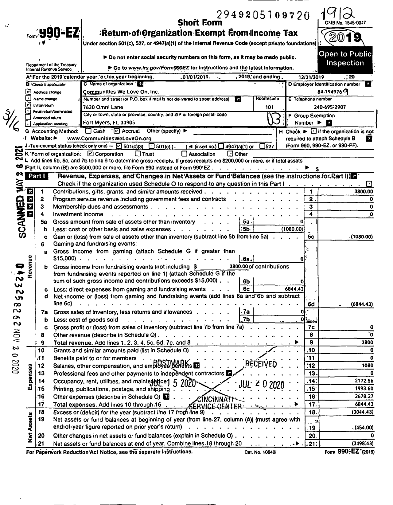 Image of first page of 2019 Form 990EZ for Communities We Love on