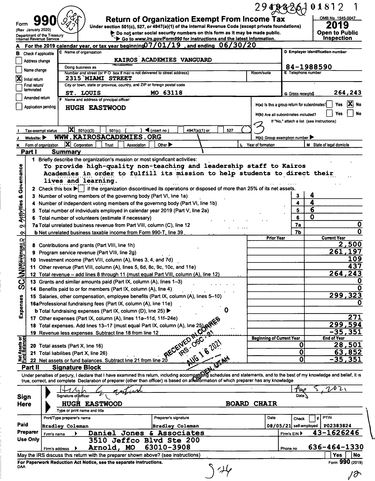 Image of first page of 2019 Form 990 for Kairos Academies Vanguard