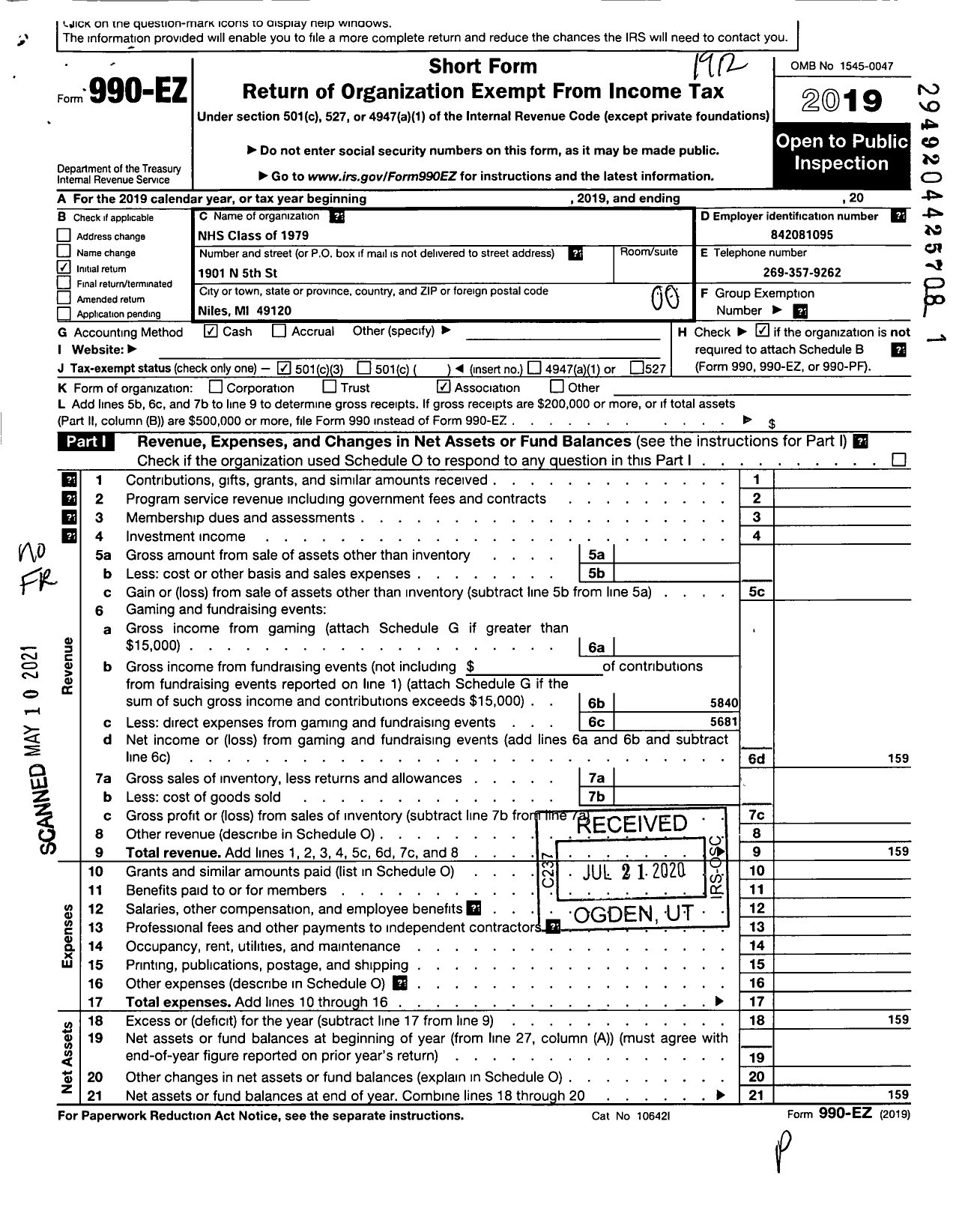 Image of first page of 2019 Form 990EO for NHS Class of 1979