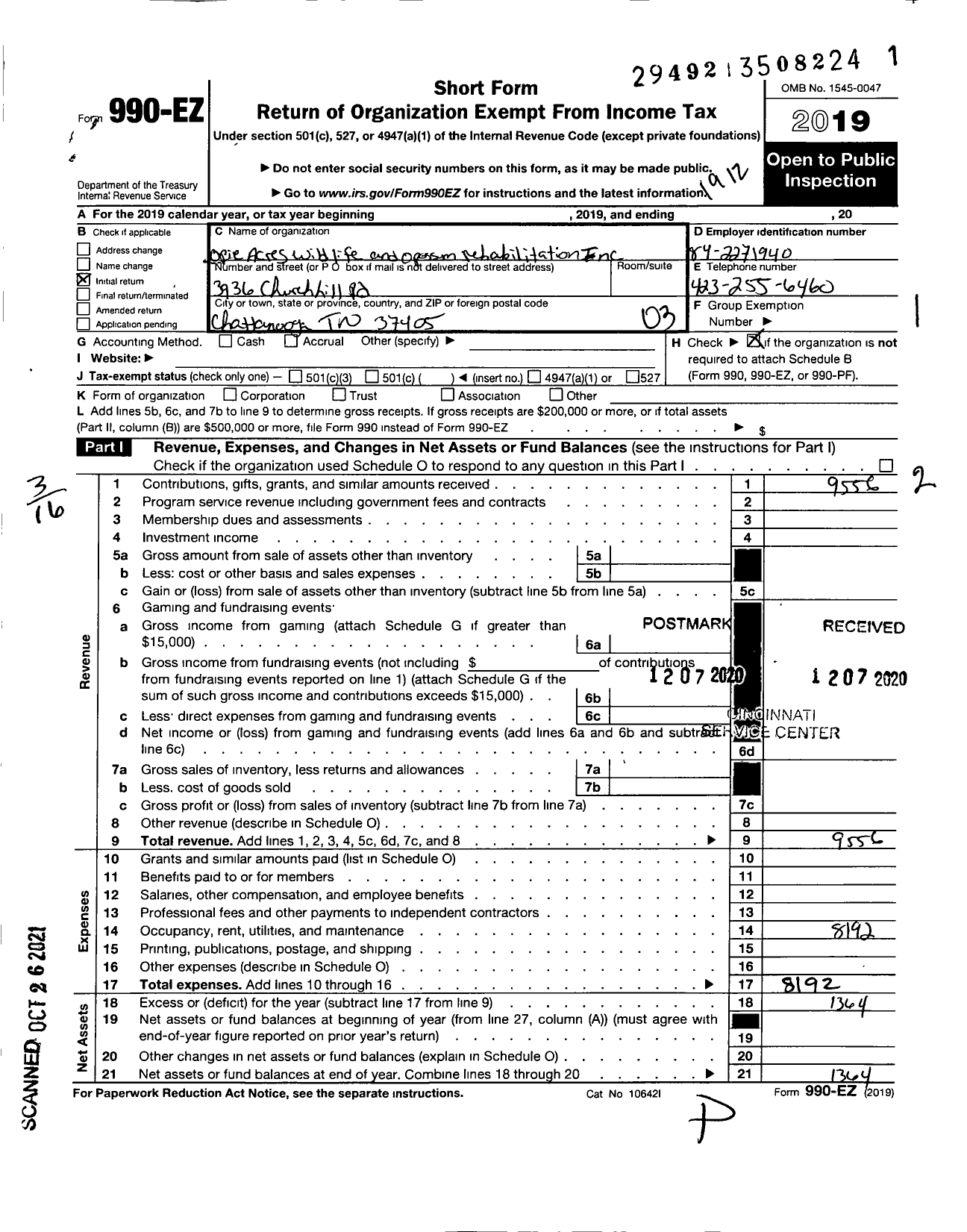 Image of first page of 2019 Form 990EZ for Opie Acres Wildlife and Opossum Rehabilitation