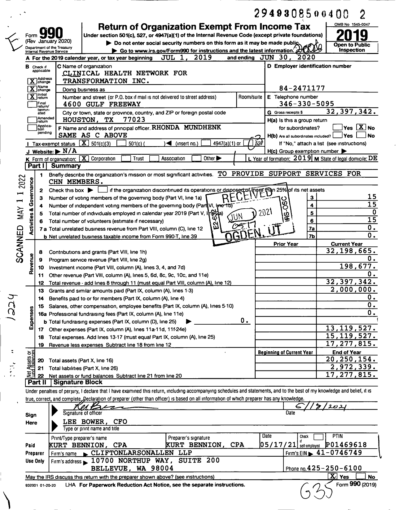 Image of first page of 2019 Form 990 for Clinical Health Network for Transformation