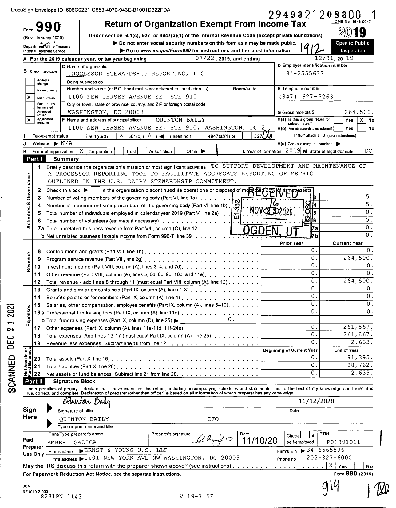 Image of first page of 2019 Form 990O for Processor Stewardship Reporting LLC