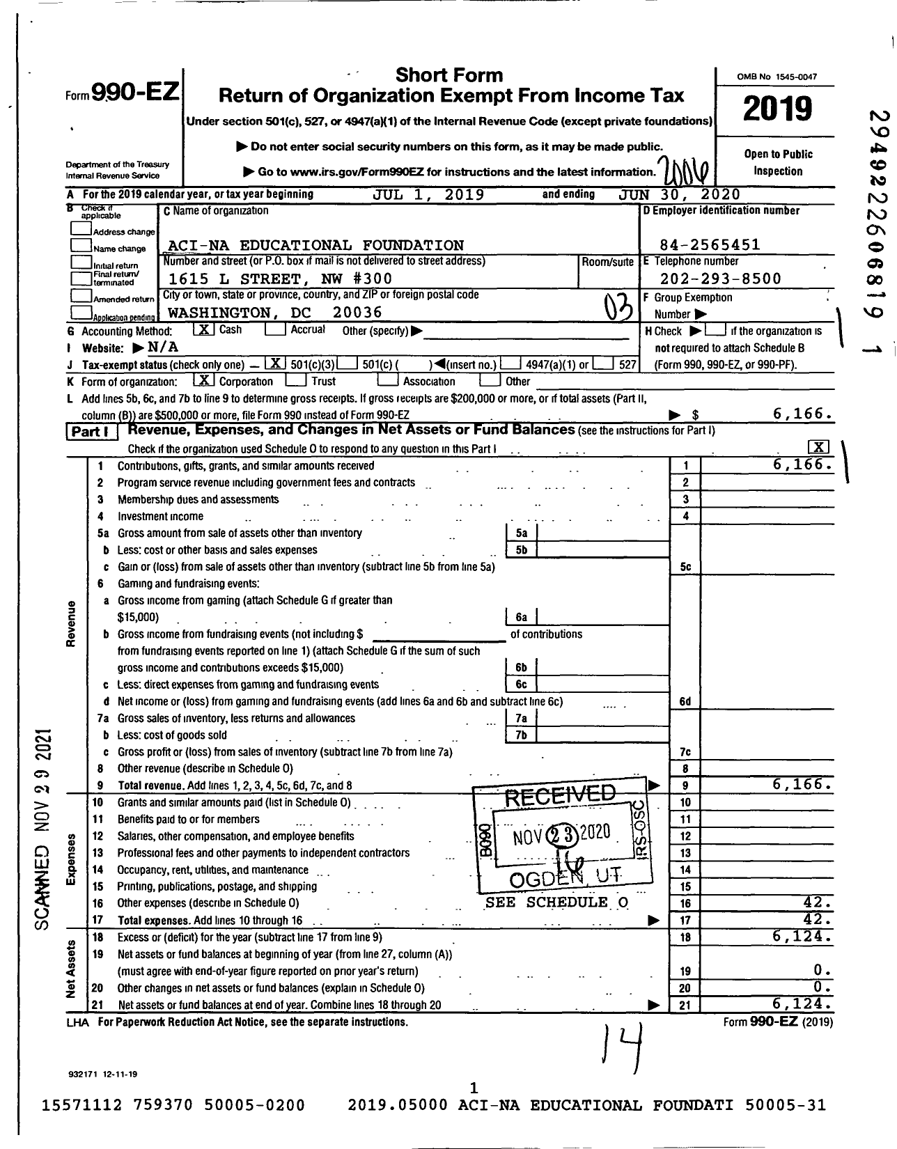 Image of first page of 2019 Form 990EZ for Aci-Na Educational Foundation