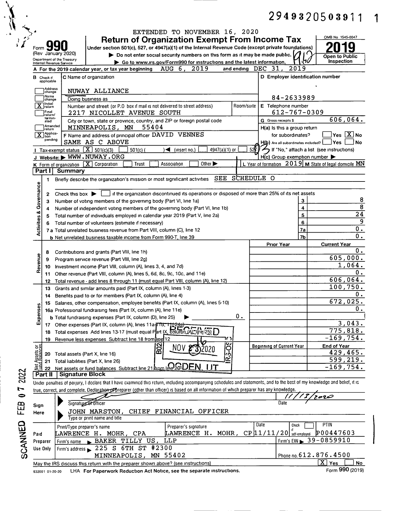 Image of first page of 2019 Form 990 for Nuway Alliance