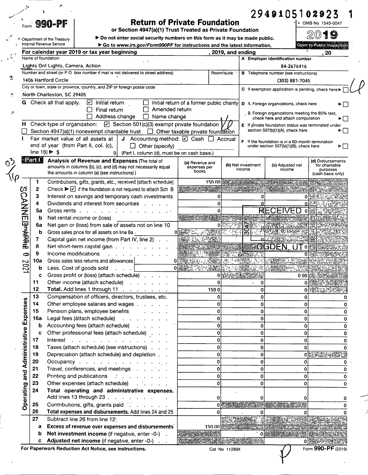 Image of first page of 2019 Form 990PF for Lights on Lights Camera Action