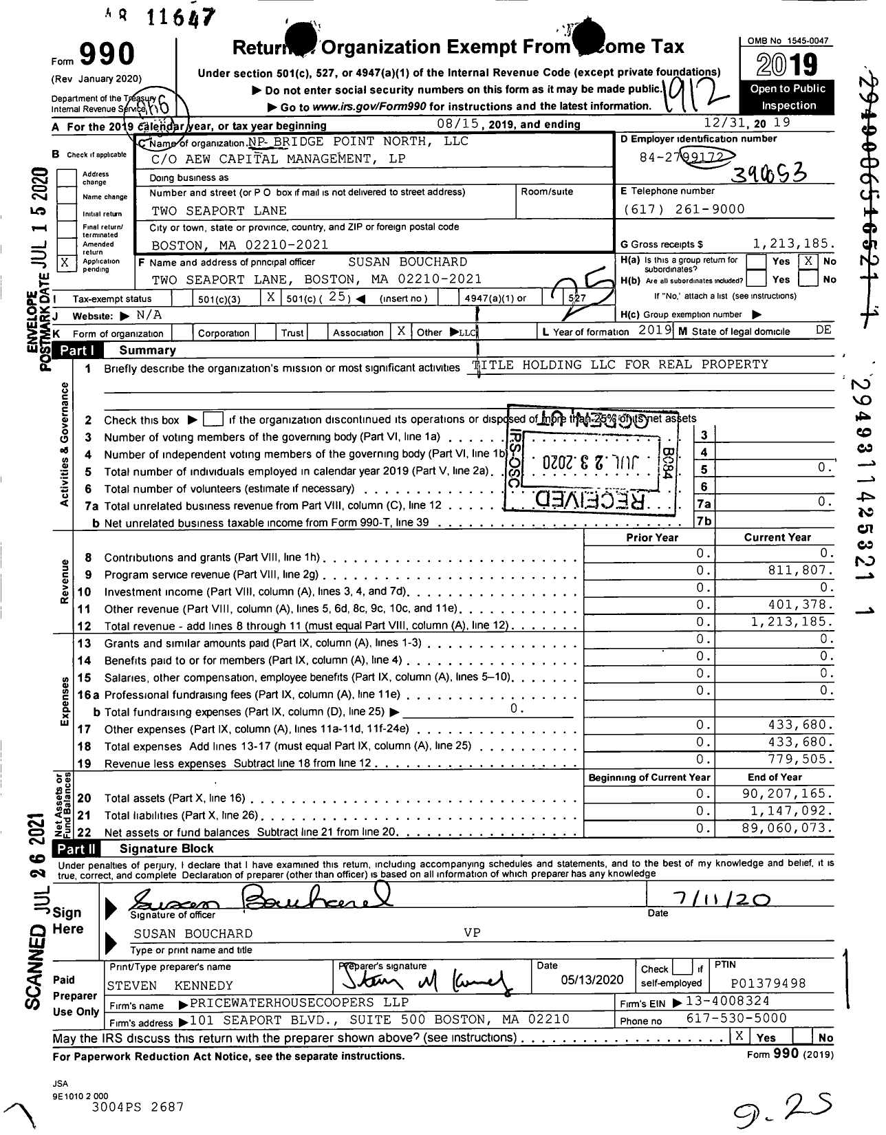 Image of first page of 2019 Form 990O for NP Bridge Point North LLC