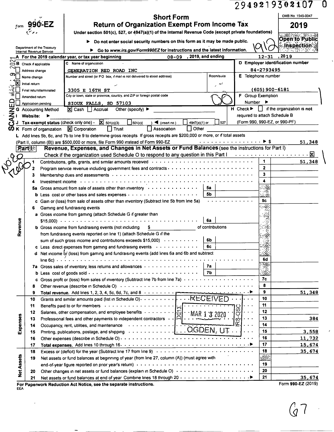 Image of first page of 2019 Form 990EO for Generation Red Road