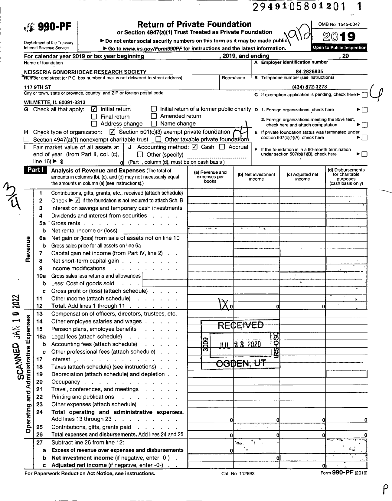 Image of first page of 2019 Form 990PF for Neisseria Gonorrhoeae Research Society