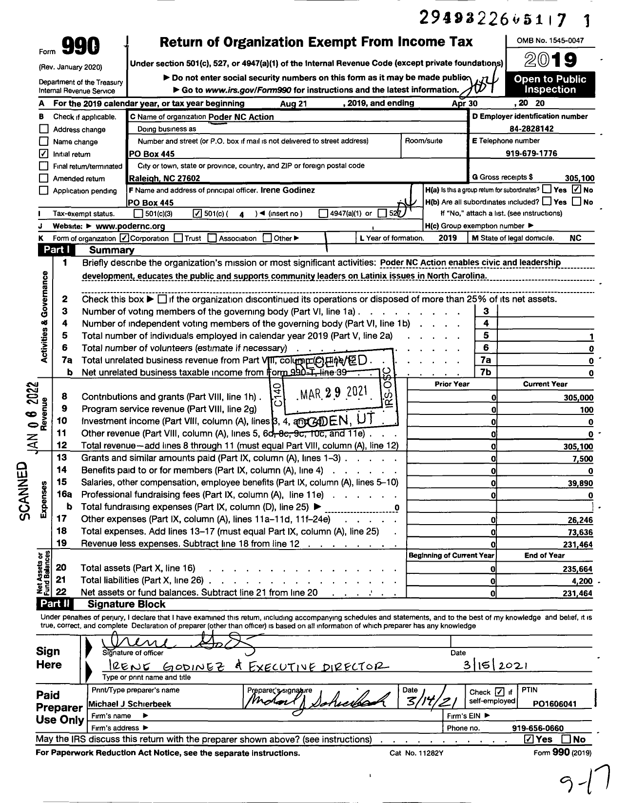 Image of first page of 2019 Form 990O for Poder NC Action