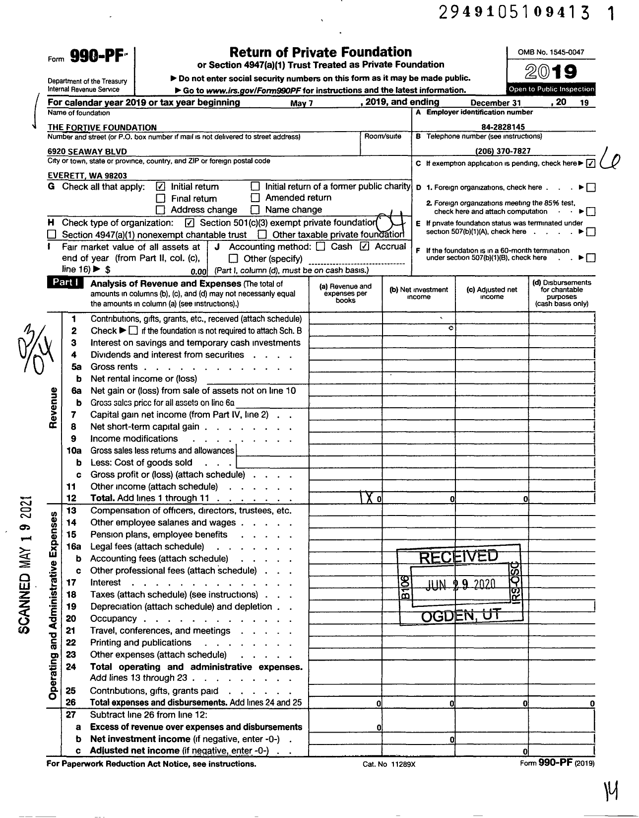 Image of first page of 2019 Form 990PF for The Fortive Foundation