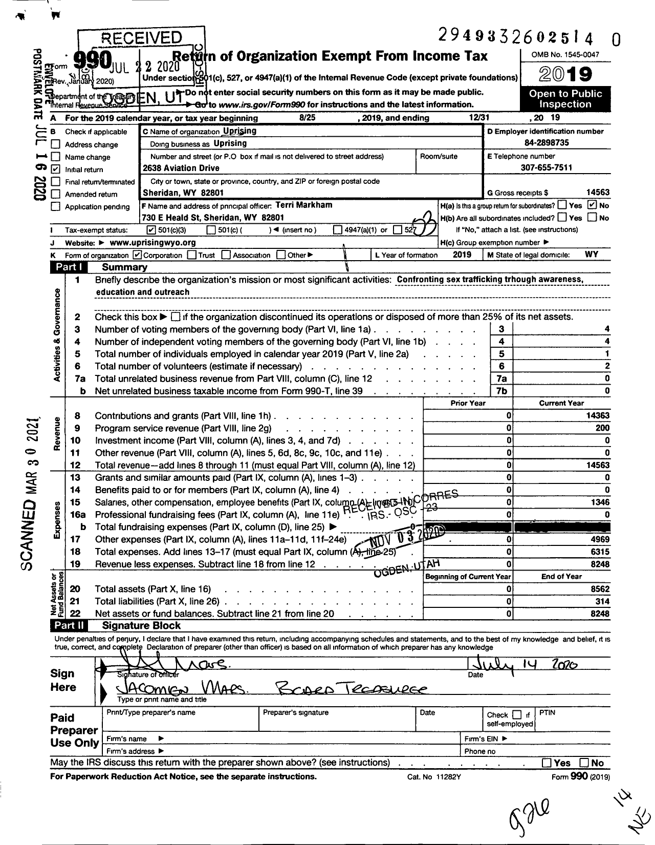 Image of first page of 2019 Form 990 for Uprising