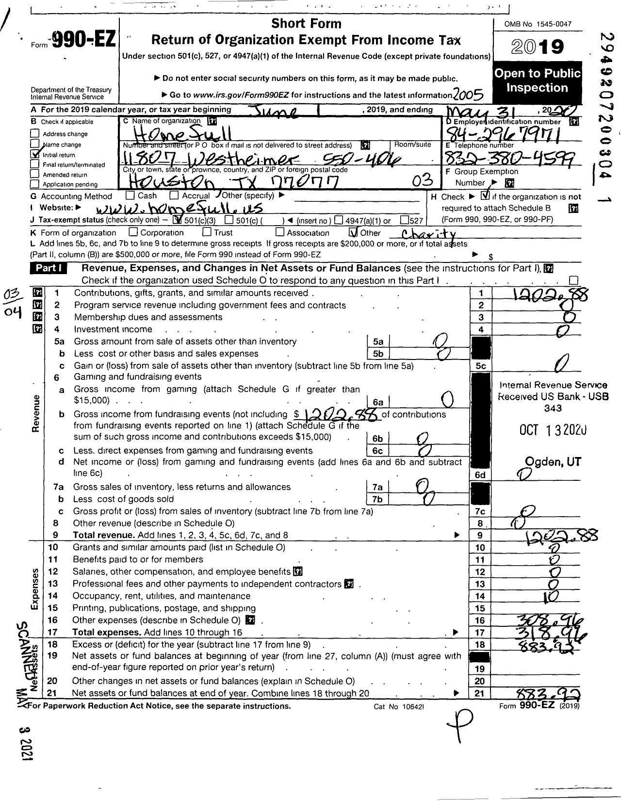 Image of first page of 2019 Form 990EZ for Homefull