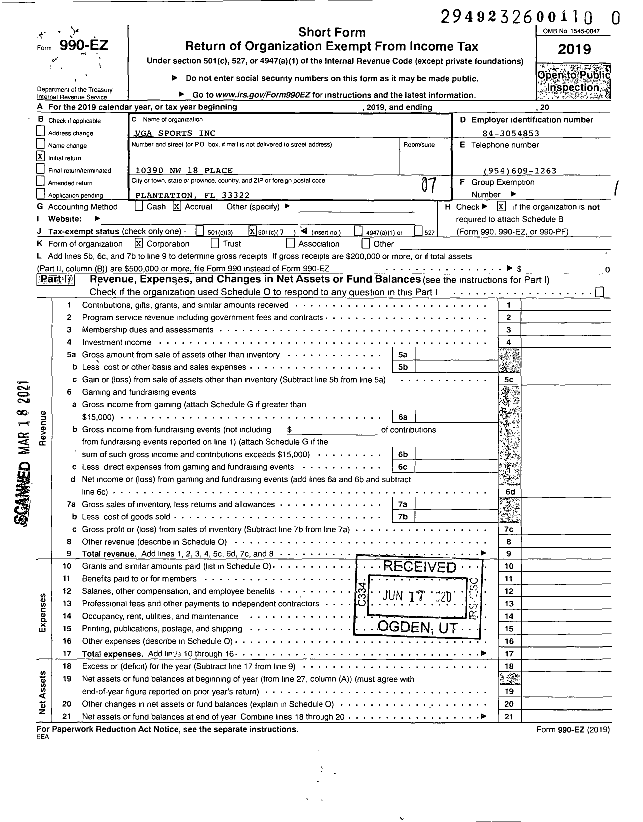 Image of first page of 2019 Form 990EO for Vga Sports