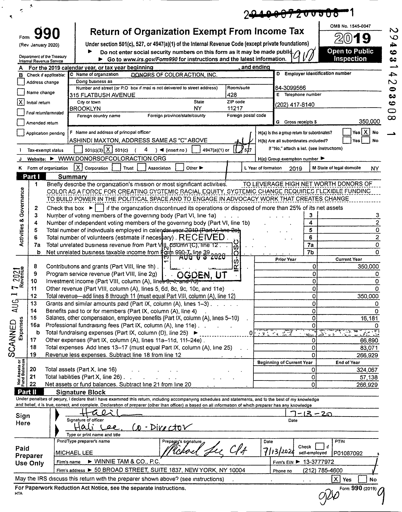 Image of first page of 2019 Form 990O for Donors of Color Action