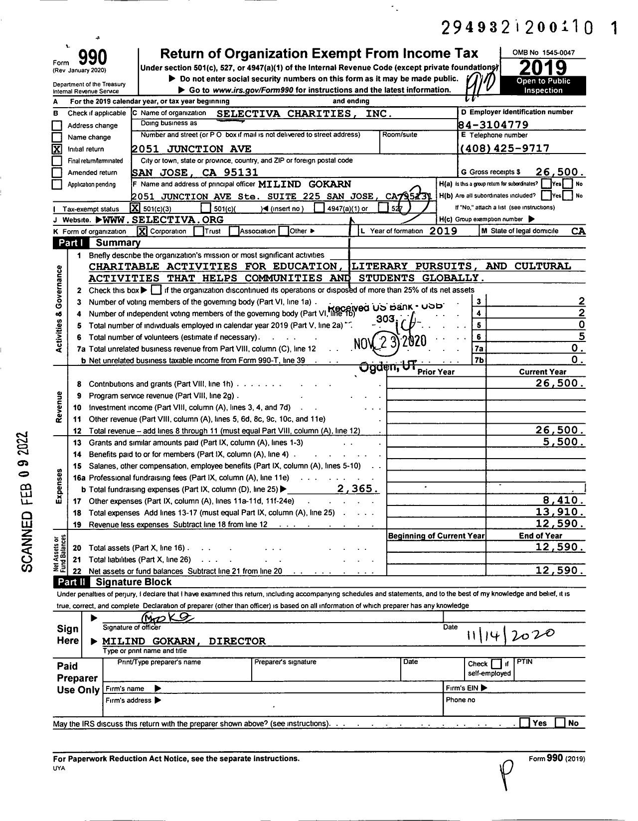 Image of first page of 2019 Form 990 for Selectiva Charities