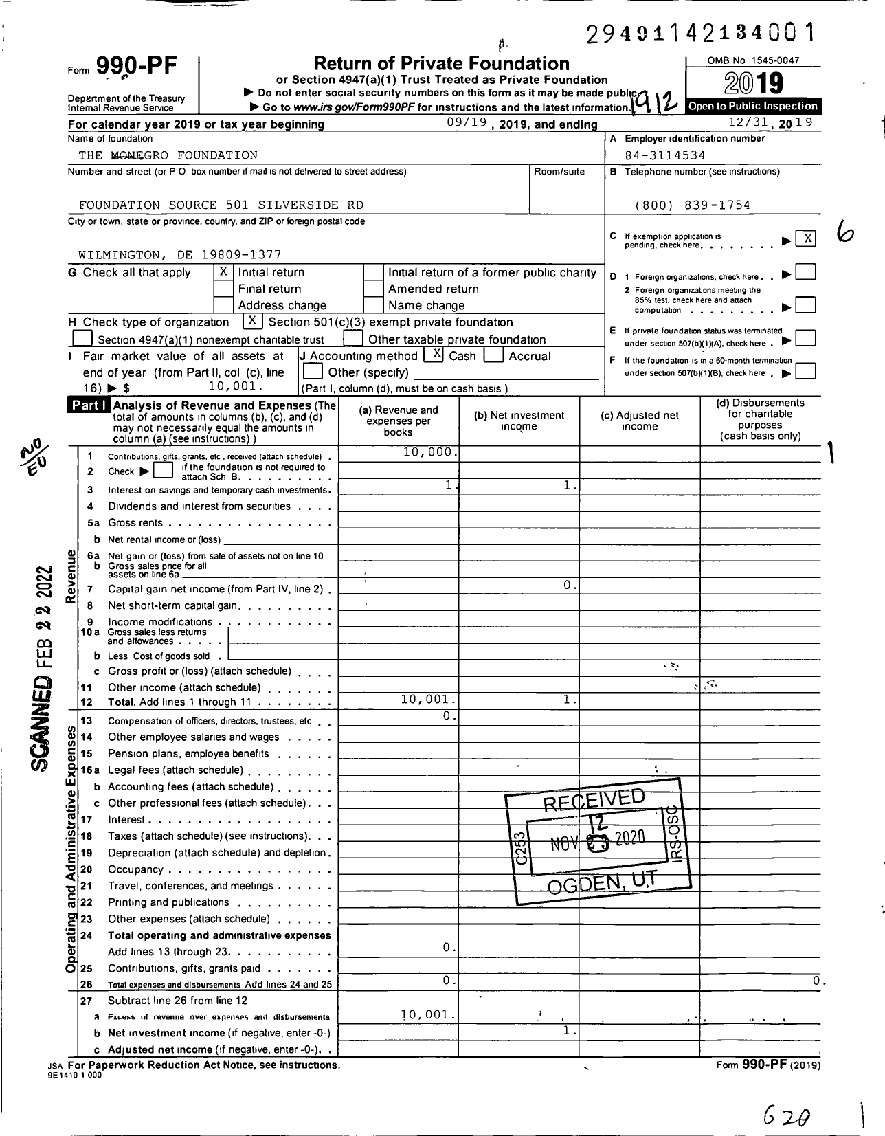 Image of first page of 2019 Form 990PF for Nueva Dominicana Foundation